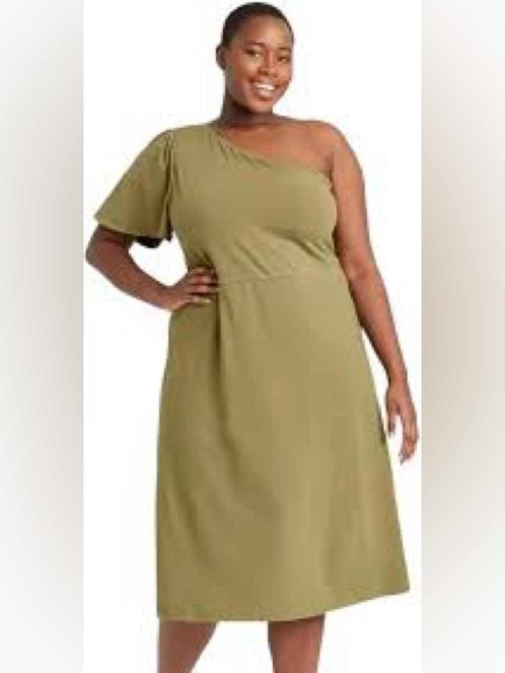 Who What Wear One-Shoulder Midi Dress in Olive Green